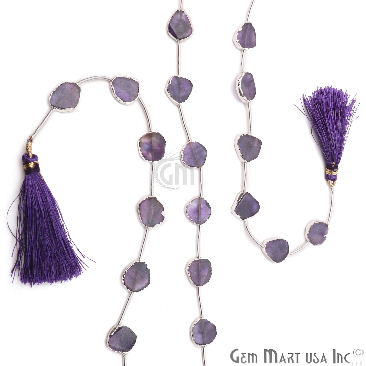 Amethyst Free Form 18x15mm Silver Edged Crafting Beads Gemstone Strands 9INCH - GemMartUSA