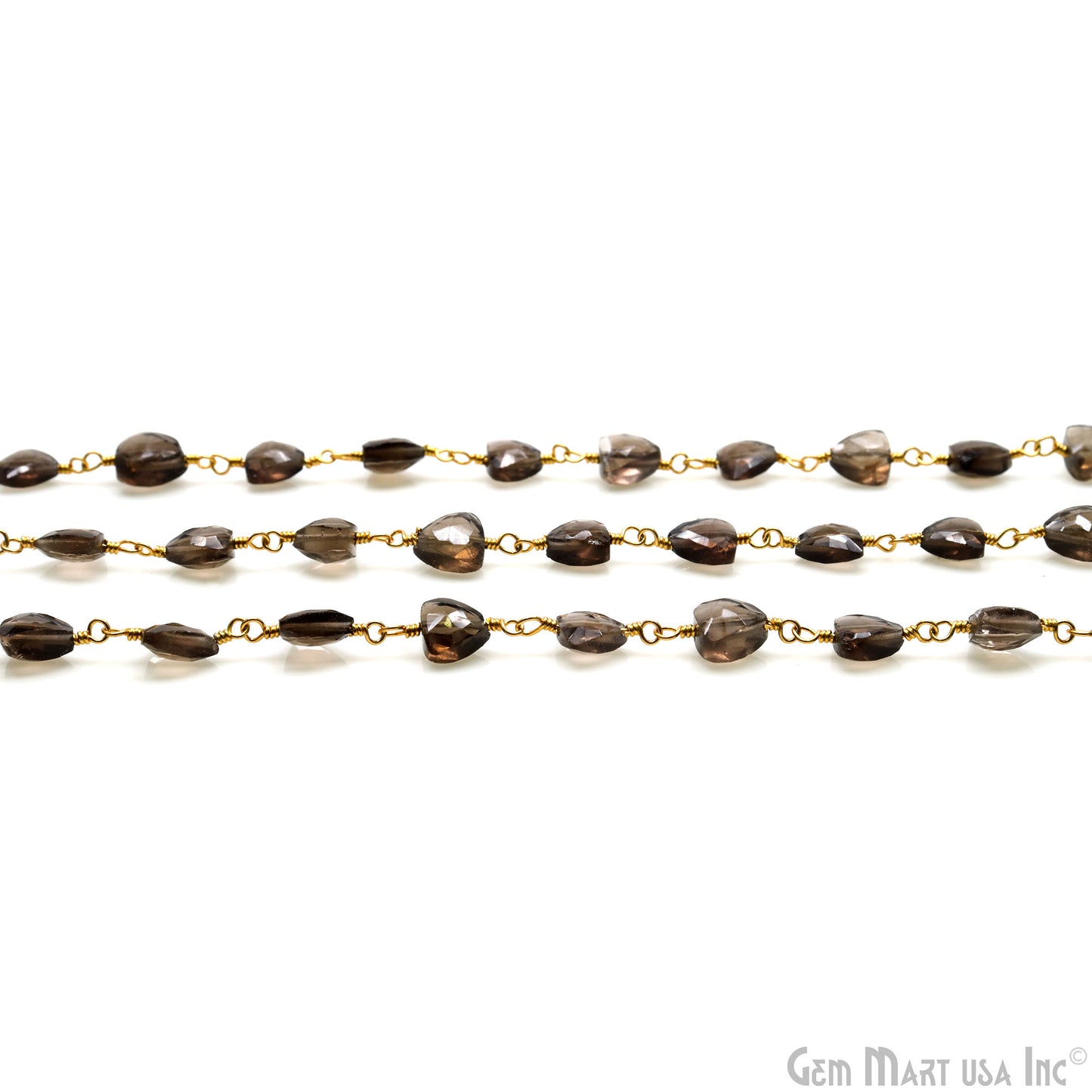 Smokey Topaz Trillion 6mm Faceted Beads Gold Plated Rosary Chain