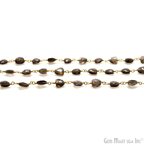 Smokey Topaz Trillion 6mm Faceted Beads Gold Plated Rosary Chain