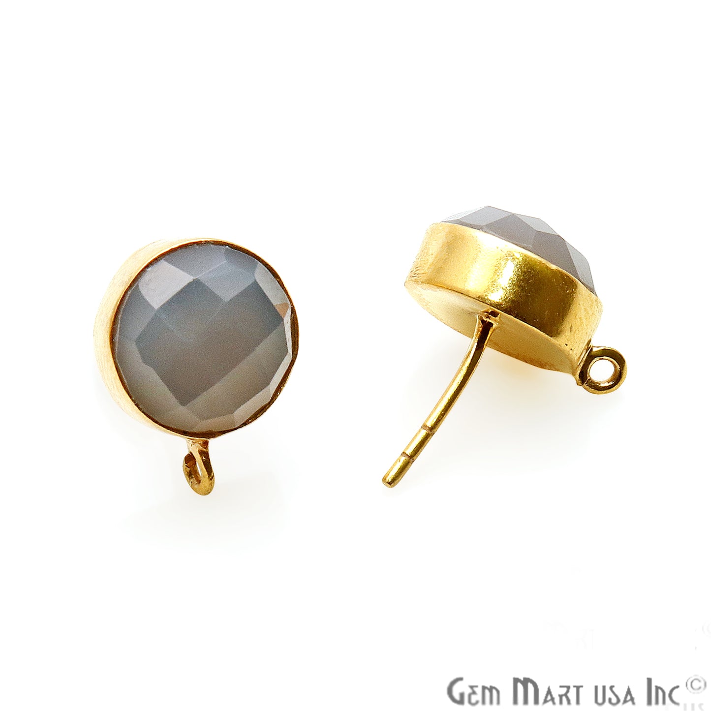 DIY Round 10mm Gold Bail Gemstone stud Earring (Pick Your Gemstone) - GemMartUSA