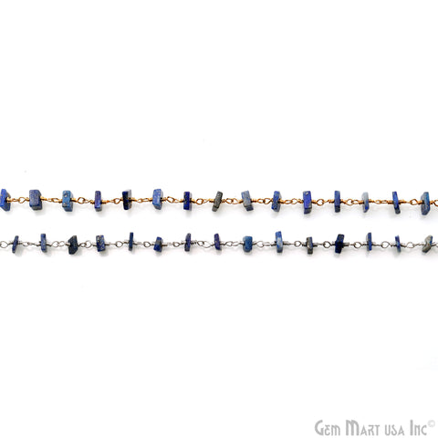 Lapis Square Beads 4-5mm Gold Wire Wrapped Rosary Chain