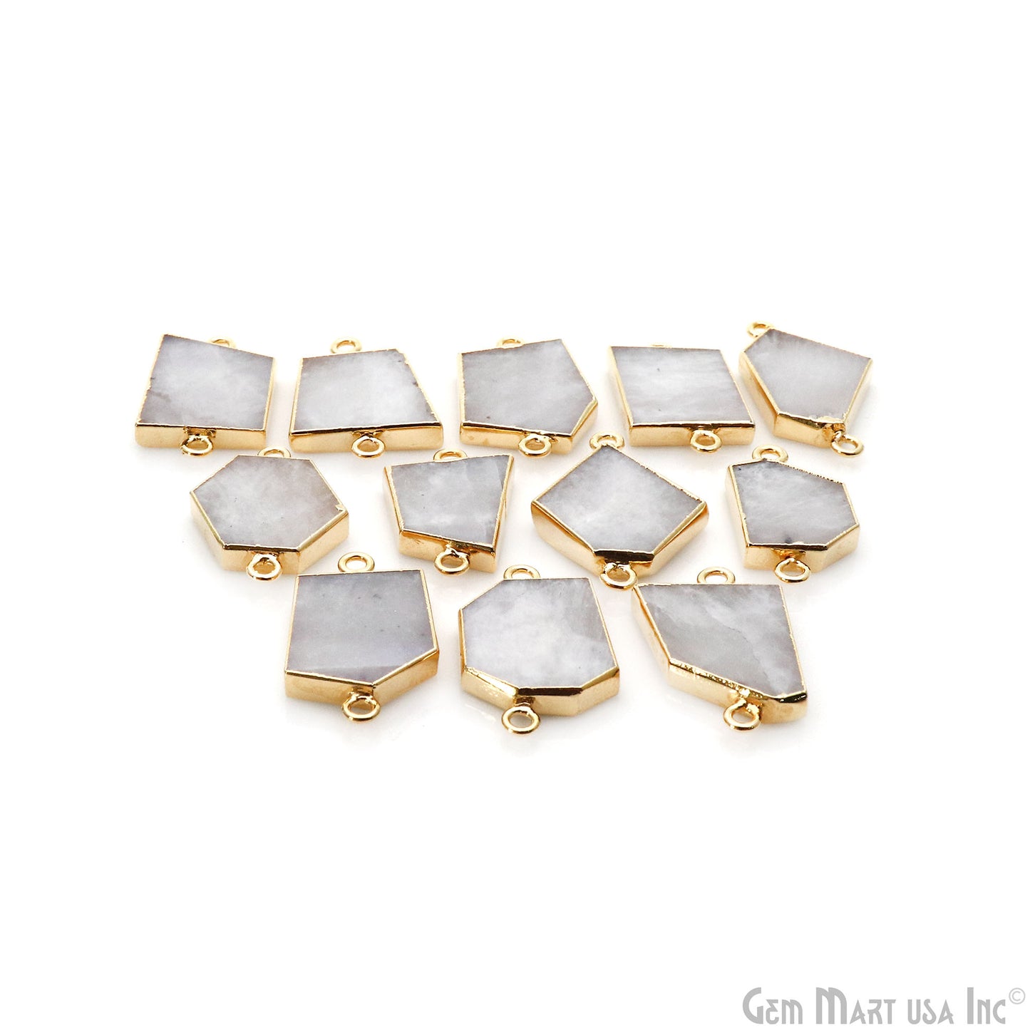 Rainbow Moonstone Free Form 17x32mm Gold Electroplated Gemstone Double Bail Connector