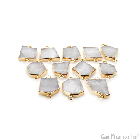 Rainbow Moonstone Free Form 17x32mm Gold Electroplated Gemstone Double Bail Connector