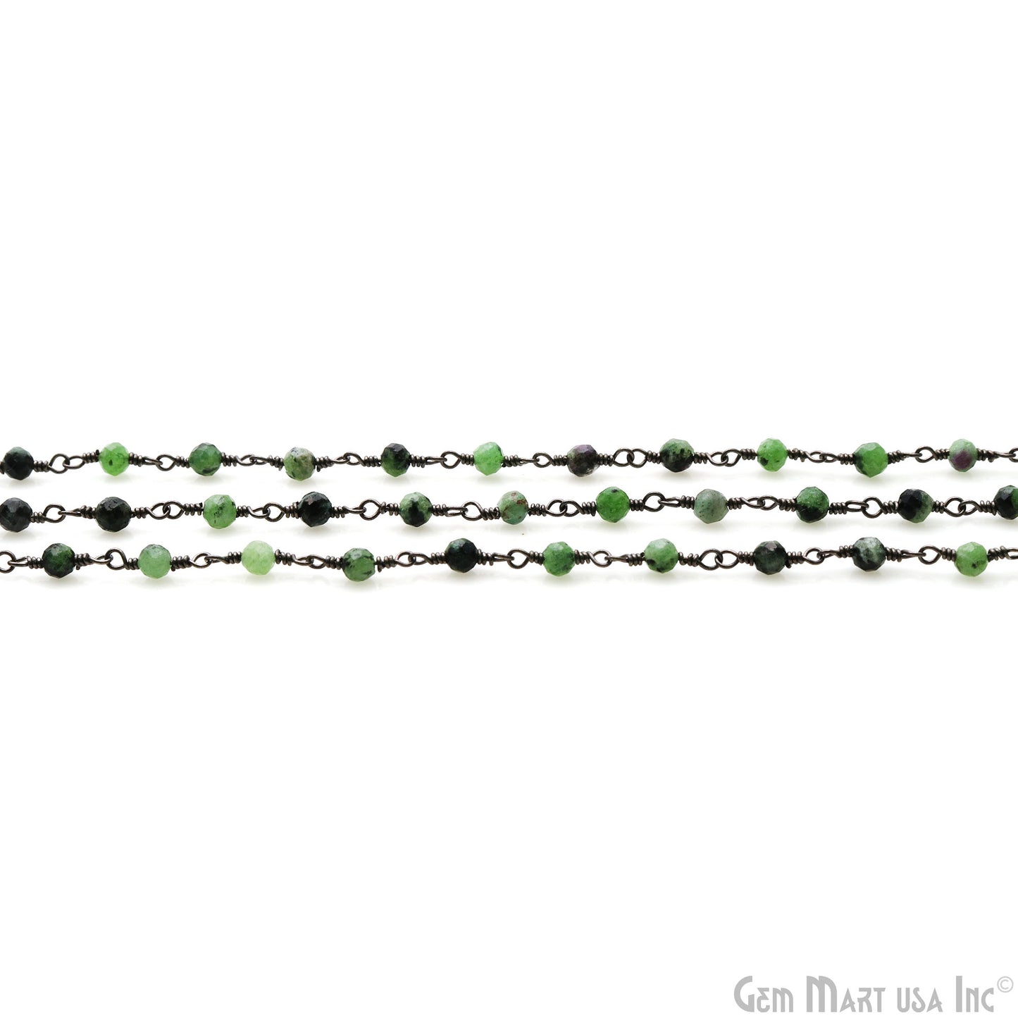 Ruby Zoisite 3-3.5mm Oxidized Beaded Wire Wrapped Rosary Chain