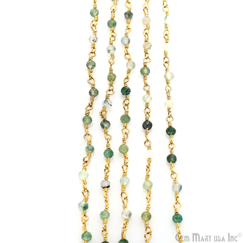 Green Rutile Rondelle Gold Plated Wire Wrapped Gemstone Beads Rosary Chain (763804221487)