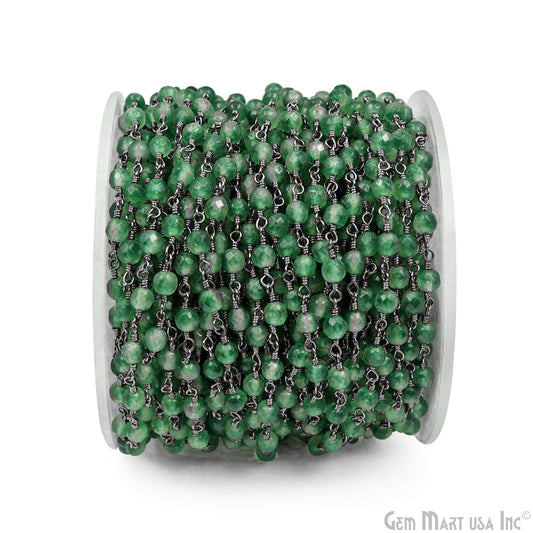 Emerald Jade Faceted Beads 4mm Oxidized Wire Wrapped Rosary Chain