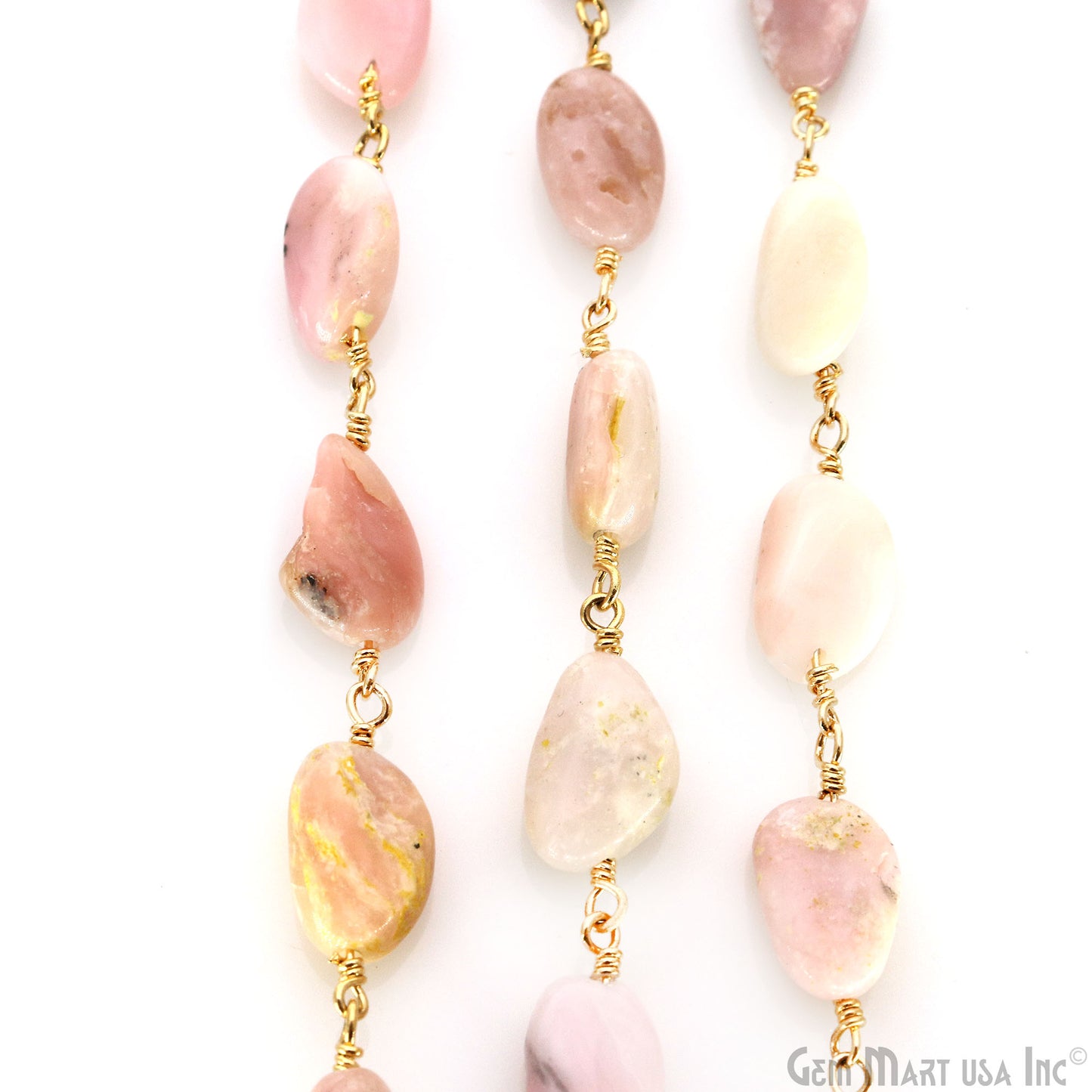 Pink Opal 12x5mm Tumble Beads Gold Plated Rosary Chain