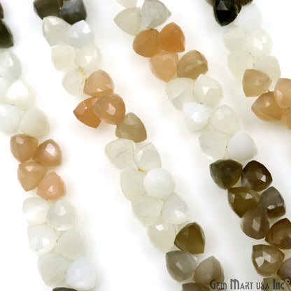 Multi Moonstone Triangle Beads, 8 Inch Gemstone Strands, Drilled Strung Briolette Beads, Triangle Shape, 6-7mm