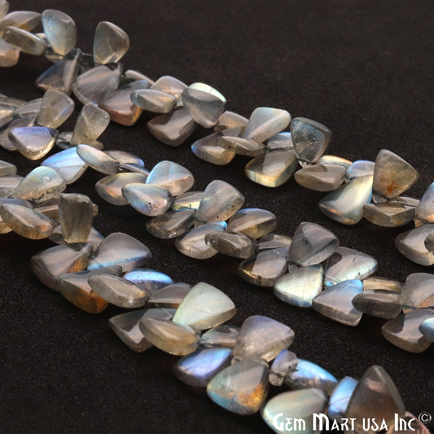 Labradorite Triangle 12x8mm Cabochon Crafting Beads Gemstone Strands 8 Inch - GemMartUSA