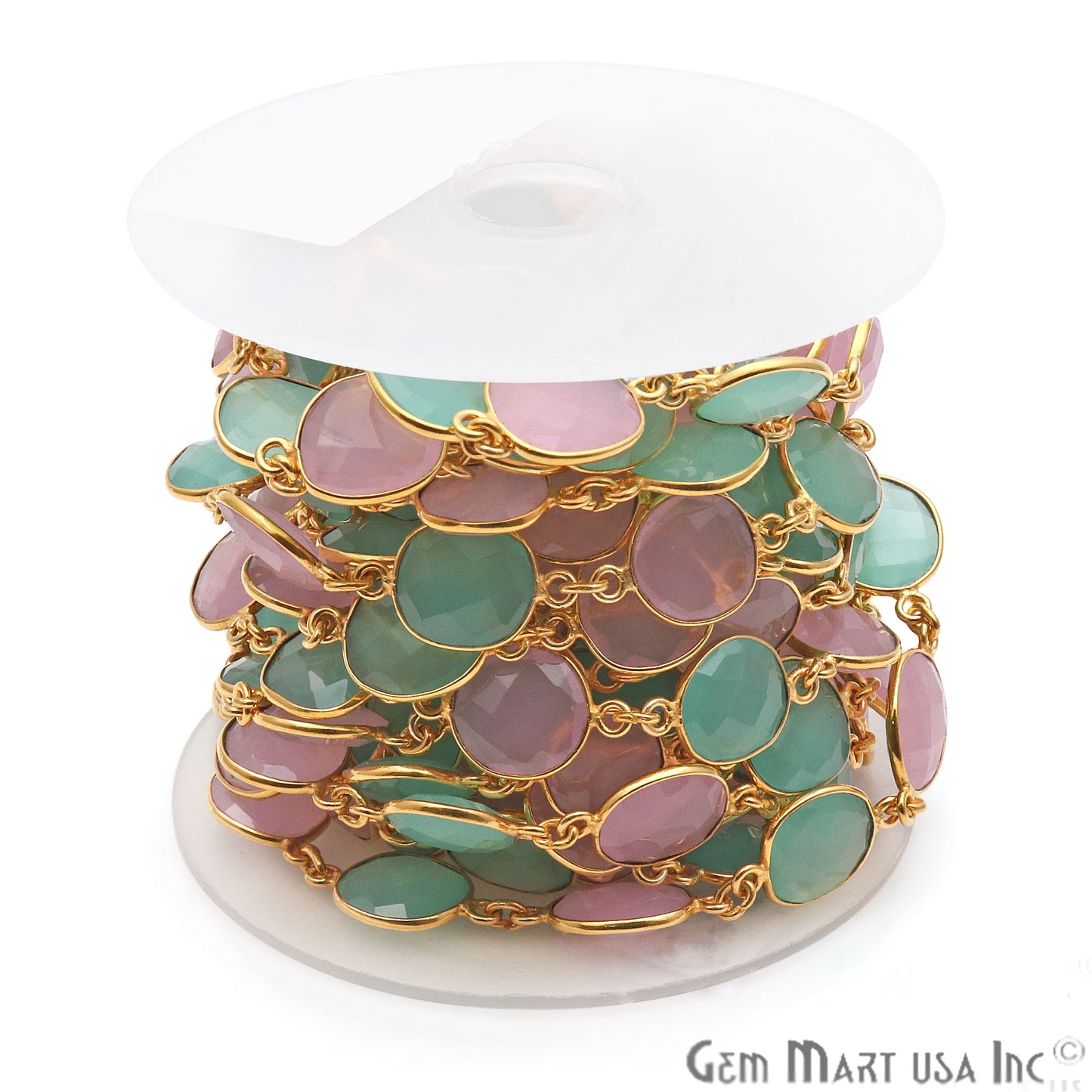 Rose With Aqua Chalcedony 10-15mm Free Form Gold Continuous Connector Chain - GemMartUSA