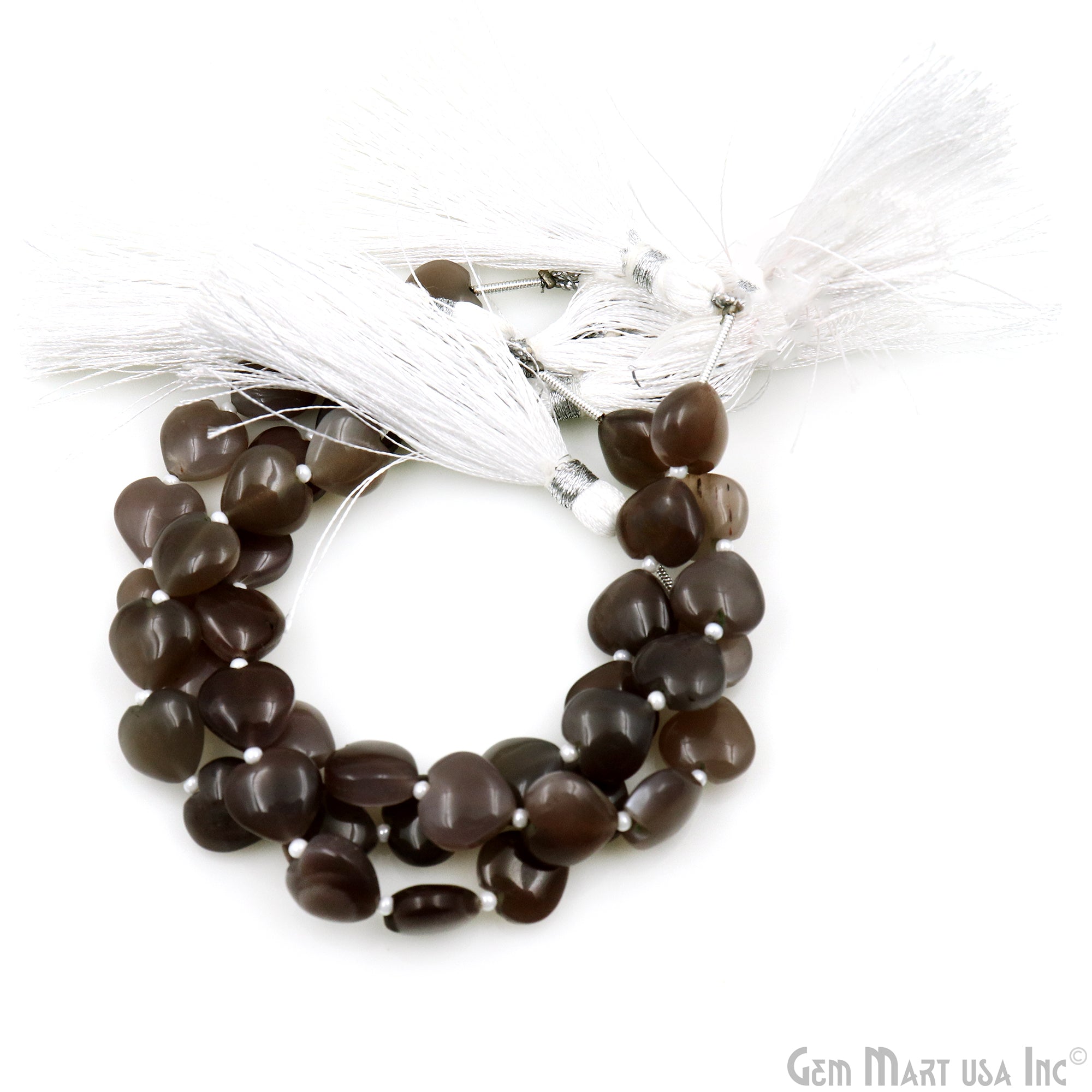 Gray Moonstone Heart Shape Cabochon Beads 10mm Gemstone 7 Inch Strands Briolette Drops