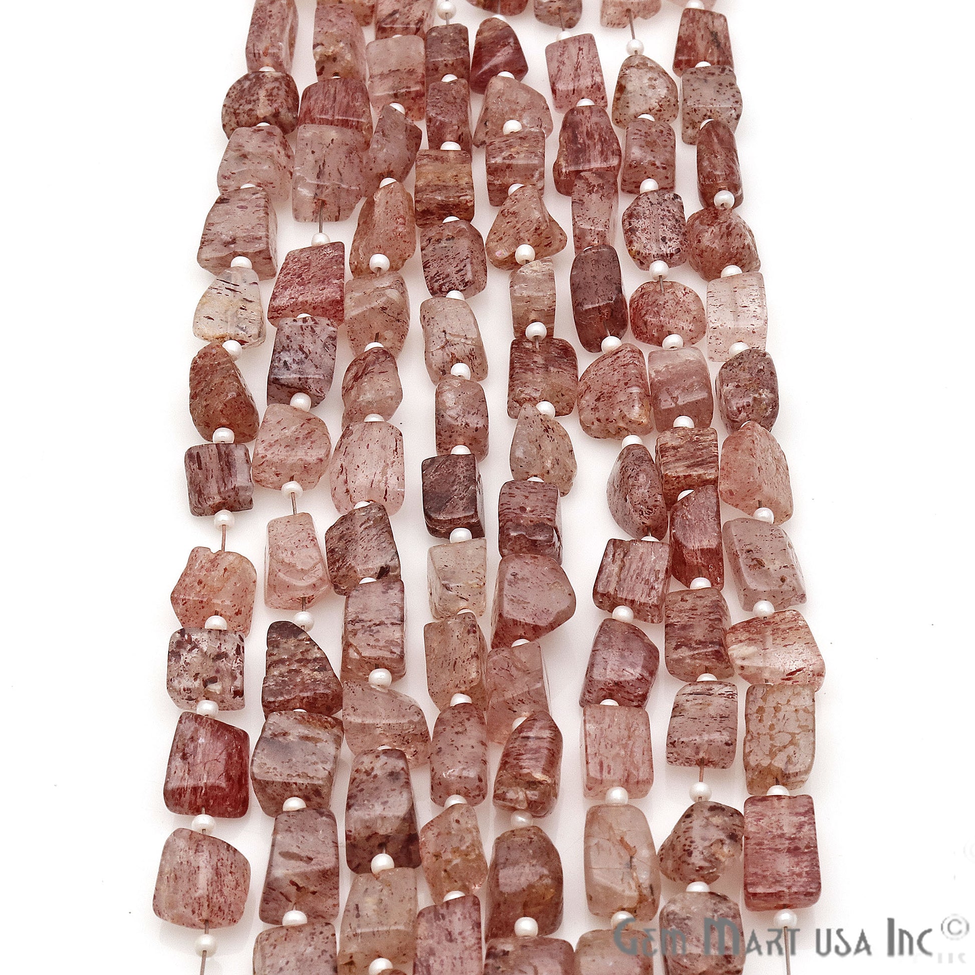 Strawberry Quartz Free Form 9x7mm Tumble Beads Gemstone Strands - GemMartUSA