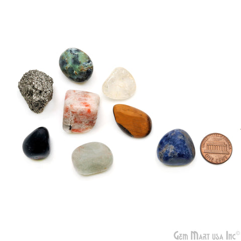 8pc Lot Tumble Stone, Multi Color Beautiful Seven Stone Set, Reiki stones, Healing crystal, 1 Rough Stone , 26X18MM