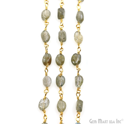 Labradorite 8x5mm Tumble Beads Gold Plated Rosary Chain