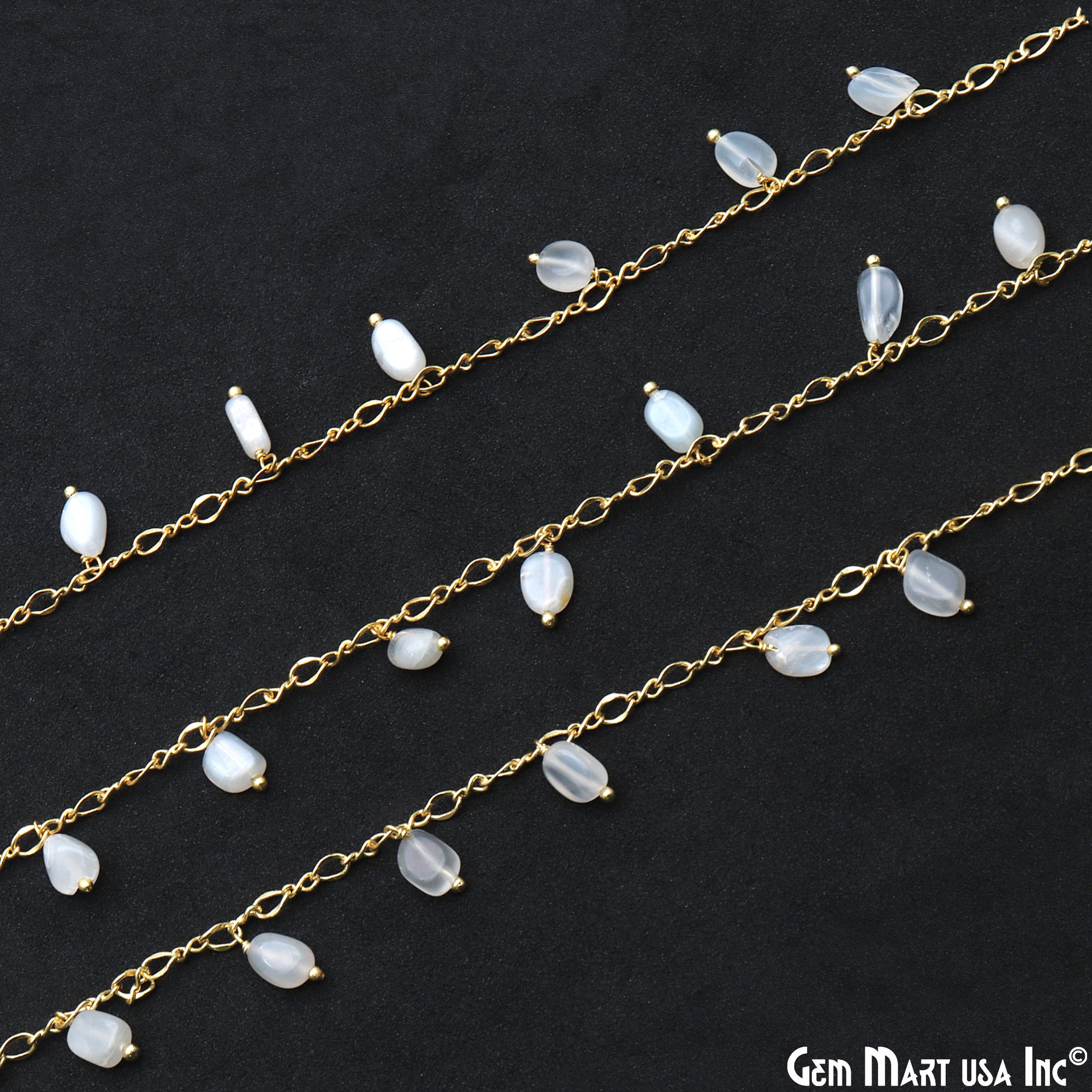 White Chalcedony Tumble Beads 8x5mm Gold Plated Cluster Dangle Chain