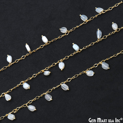 White Chalcedony Tumble Beads 8x5mm Gold Plated Cluster Dangle Chain