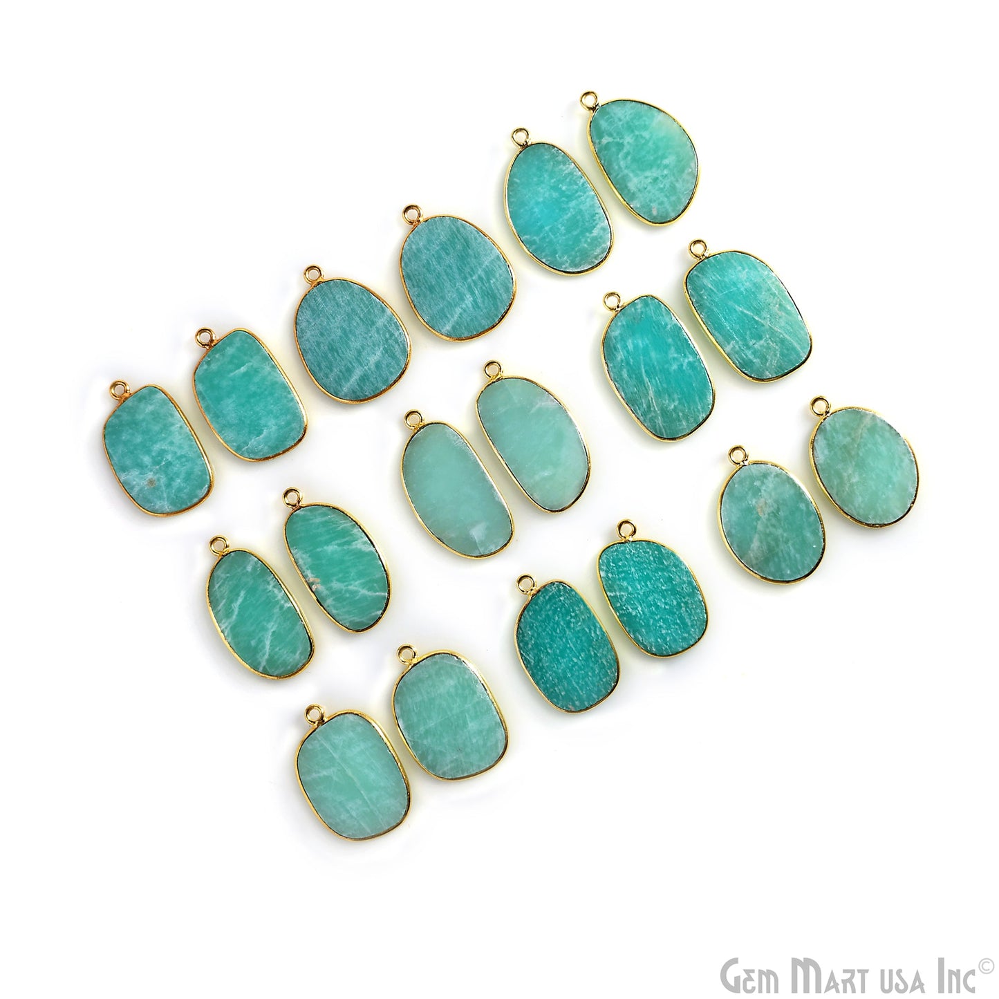 Amazonite Free Form Gold Plated Single Bail Bezel Smooth Slab Slice Thick Gemstone Connector 29x16mm 1 Pair