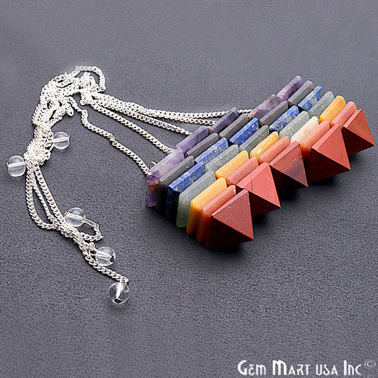 DIY, 7 Chakra Pendant, Healing Crystal, Silver Chain, 42x15mm, Chakra Pendant, Terminated Pendant - GemMartUSA