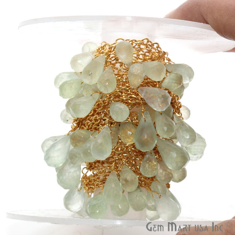 Prehnite Beaded Gold Wire Wrapped Dangle Rosary Chain - GemMartUSA