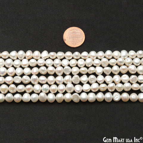 Pearl Rough Beads, 16 Inch Gemstone Strands, Drilled Strung Briolette Beads, Free Form, 6x4mm