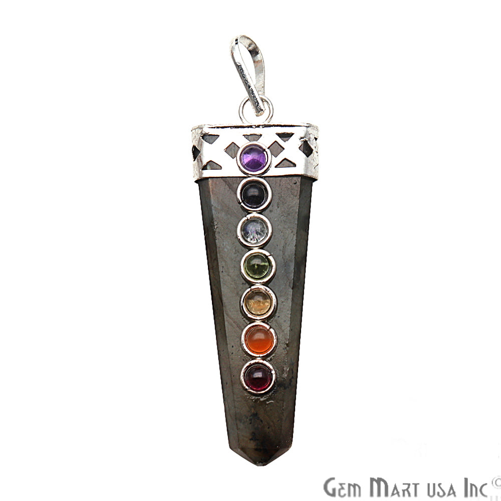 DIY 7 Chakra Healing Gemstone Silver 60x20mm Terminated Pendant (Pick Stone) - GemMartUSA