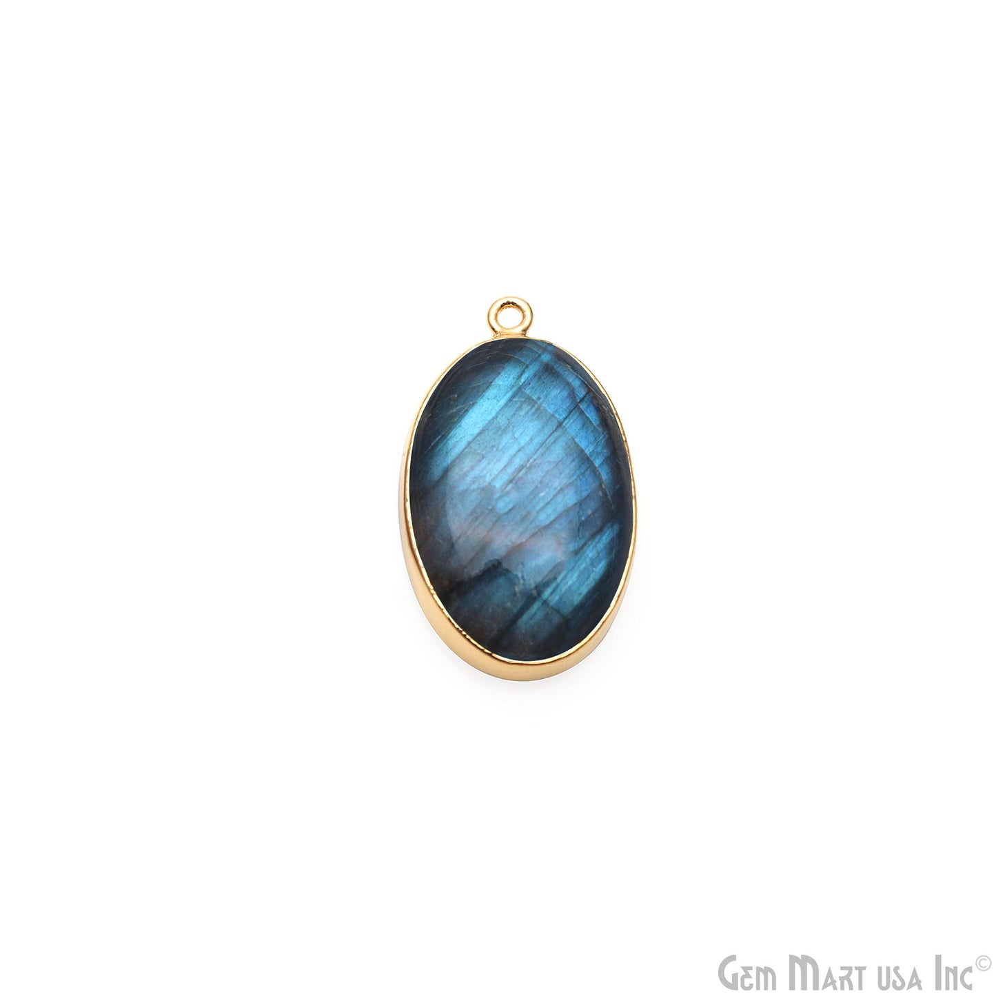 Flashy Labradorite 32x18mm Cabochon Oval Single Bail Gold Electroplated Gemstone Connector