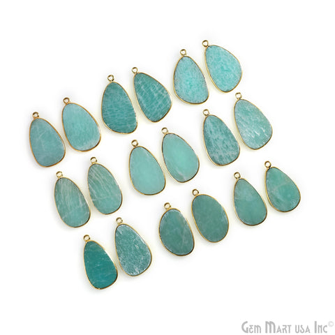 Amazonite Free Form Gold Plated Single Bail Bezel Smooth Slab Slice Thick Gemstone Connector 30x16mm 1 Pair
