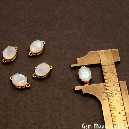 Rainbow Moonstone Prong Setting Gold Plated Flashy Gemstone Connector - GemMartUSA