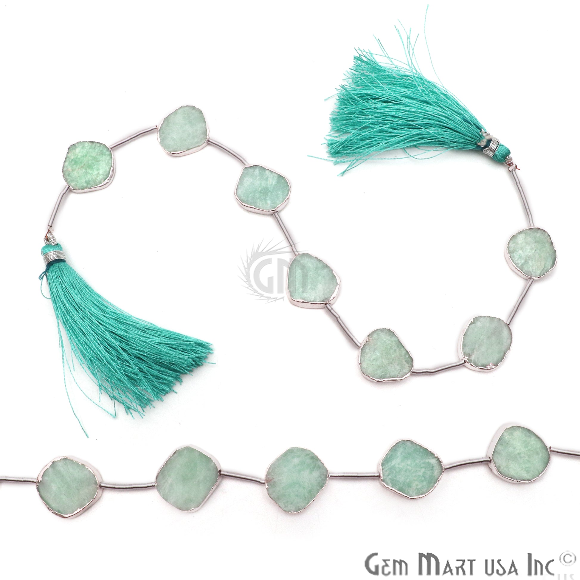 Amazonite Free Form 18x15mm Silver Edged Crafting Beads Gemstone Strands 9INCH - GemMartUSA