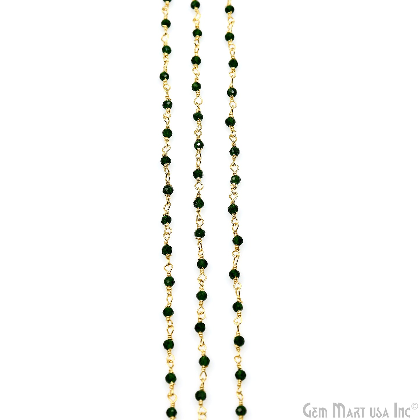 Green Zircon 2-2.5mm Tiny Beads Gold Plated Wire Wrapped Rosary Chain