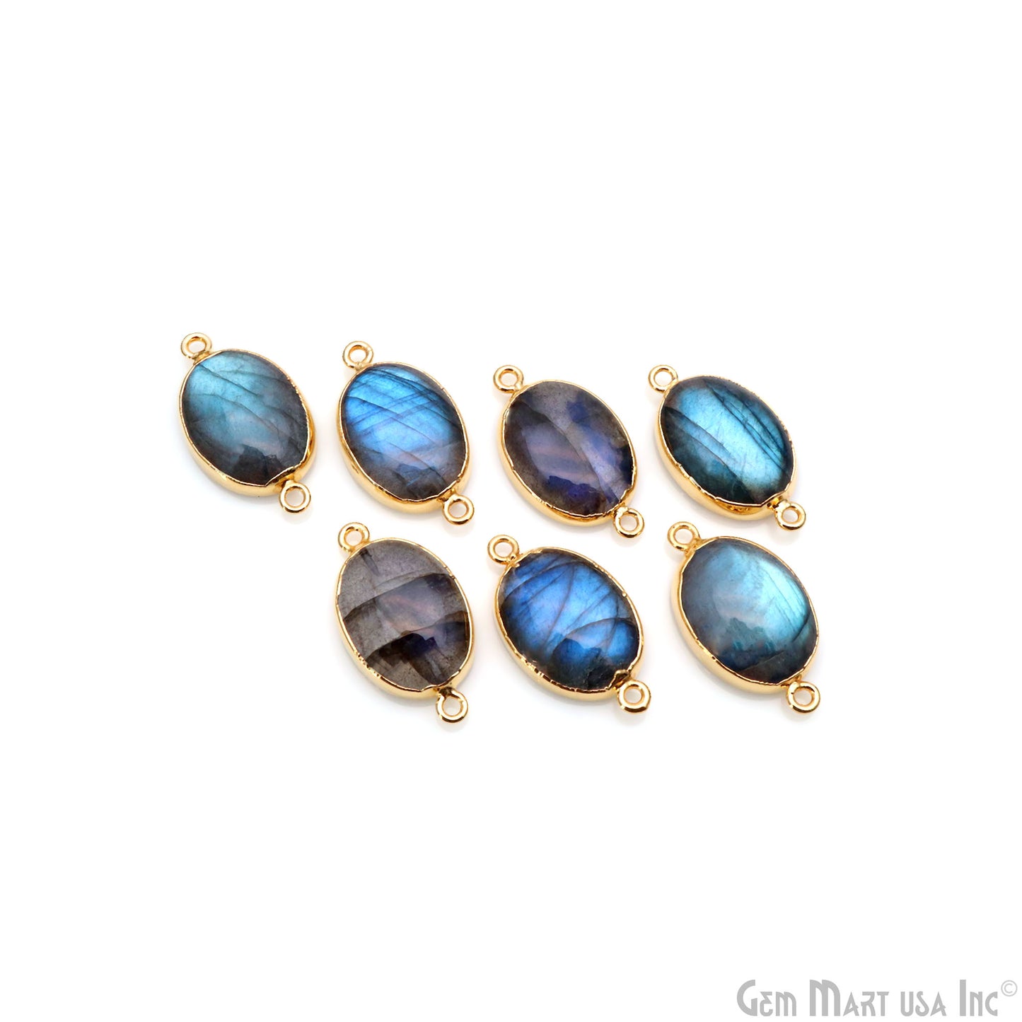 Flashy Labradorite 27x15mm Cabochon Oval Double Bail Gold Electroplated Gemstone Connector