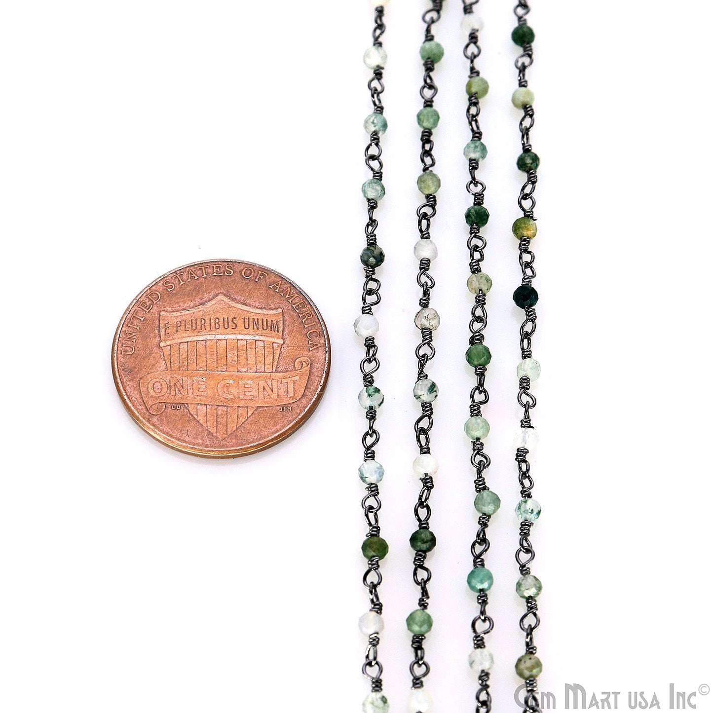 Green Rutile Oxidized Wire Wrapped Gemstone Beads Rosary Chain