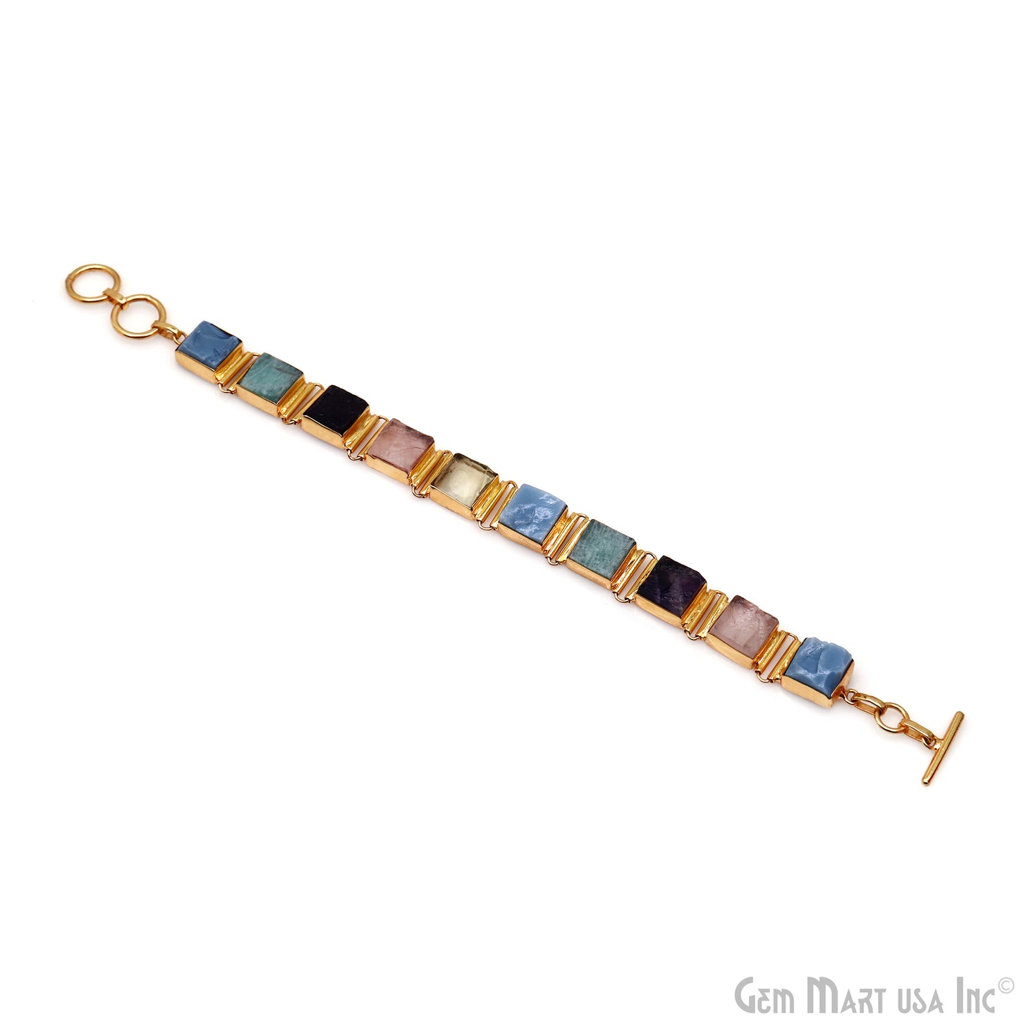 Rough Square Gemstone Toggle Closure Bracelet 7.5 INCH