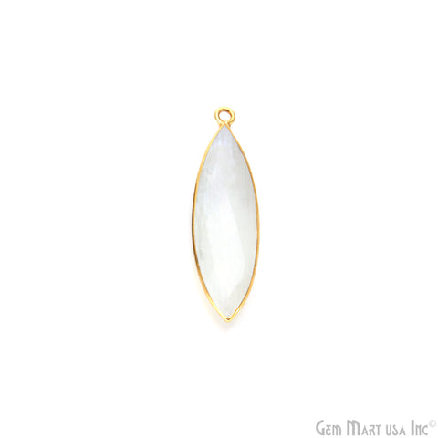 Rainbow Moonstone Marquise 32x10mm Gold Plated Single Bail bezel Gemstone Connector