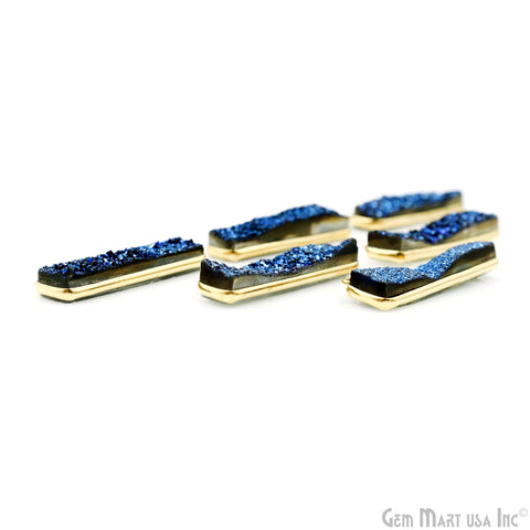 Blue Druzy Gold Plated 30x11mm Rectangle Shape Double Bail Bar Pendant