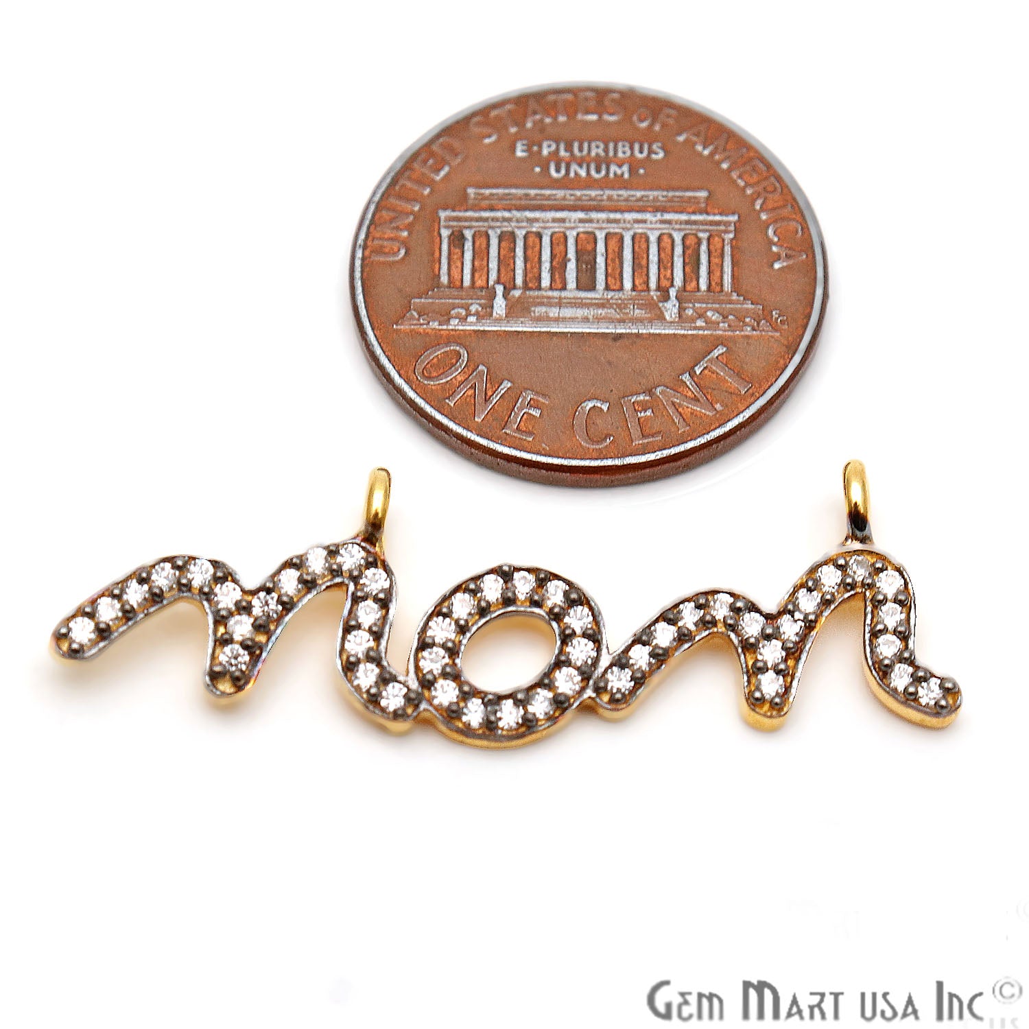 Cubic Zircon 'mom' Charm Gold Vermeil Pave Diamond Charm For Bracelet & Pendants - GemMartUSA