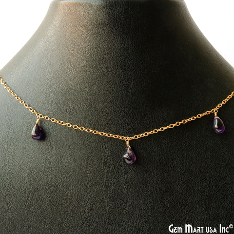 Amethyst Cabochon Drop Beads Gold Wire Wrapped Dangle Rosary Chain