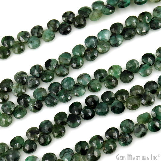 Emerald Heart Beads, 7 Inch Gemstone Strands, Drilled Strung Briolette Beads, Heart Shape, 7mm