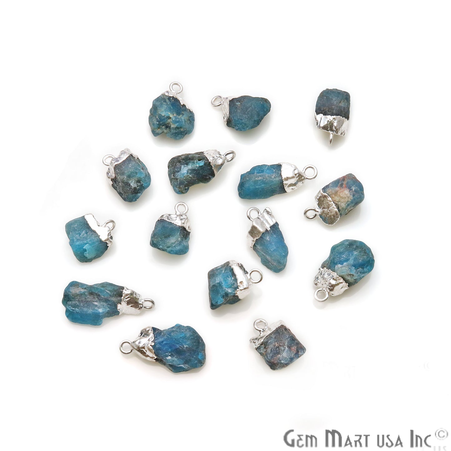 Rough Neon Apatite Organic 20x14mm Silver Electroplated Pendant Connector - GemMartUSA