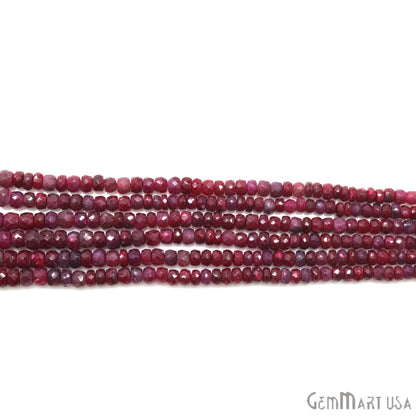 Ruby Rondelle Beads, 13 Inch Gemstone Strands, Drilled Strung Nugget Beads, Faceted Round, 3-4mm