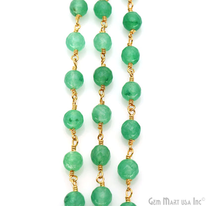 Baby Green Jade Cabochon 6mm Beads Gold Wire Wrapped Rosary Chain