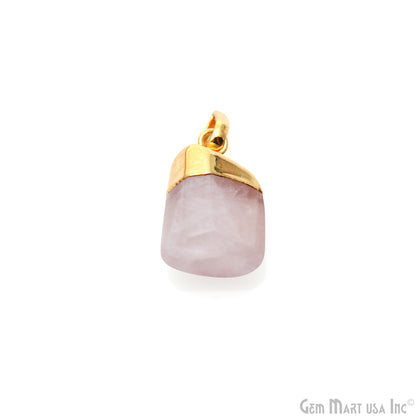 Rose Quartz Tumble 22x17mm Free Form Shape Gold Plated Pendant