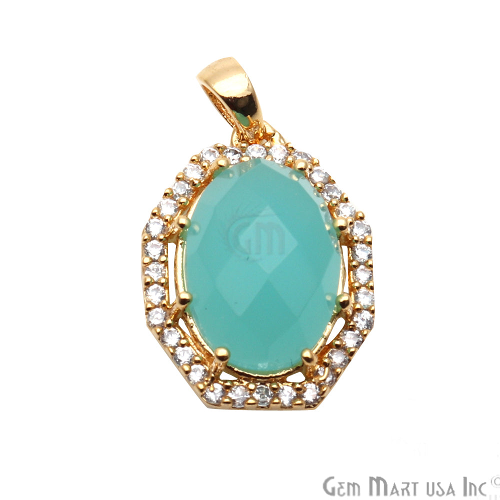 Chalcedony Pendants, Bracelets Charms, Cubic Zircon Pave Diamond, Oval Pendant (50121) - GemMartUSA