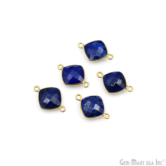 Lapis Cushion 10mm Double Bail Gold Bezel Gemstone Connector