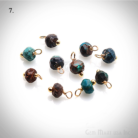 10pc Lot Faceted Tiny Gemstone 6x4mm Wire Wrapped Gold Bail Dangle Connector - GemMartUSA