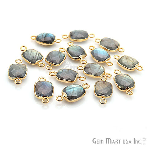 Labradorite 10X12mm Octagon Gold Electroplated Double Bail Gemstone Connector