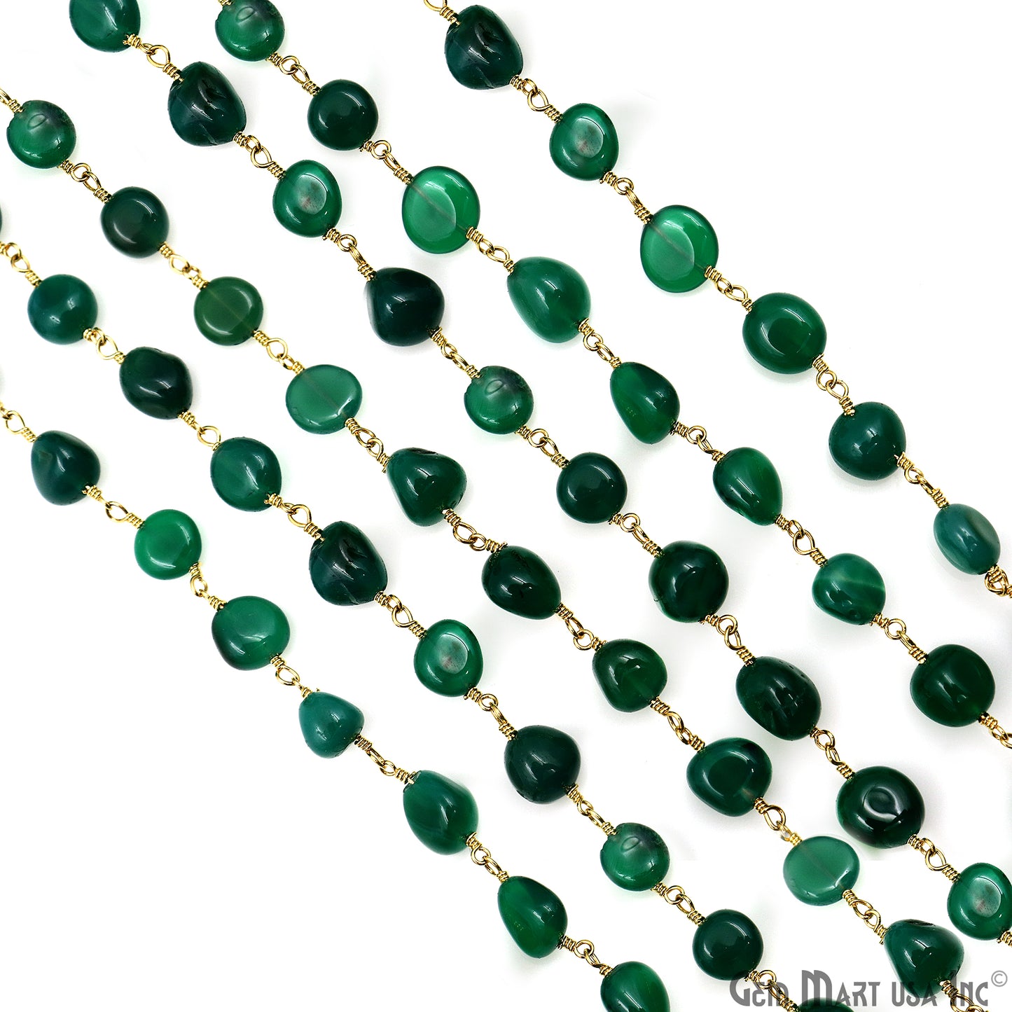 Green Onyx 8x5mm Tumble Beads Gold Plated Rosary Chain