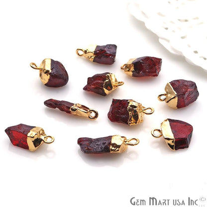 Rough Garnet Gemstone 15x7mm Gold Edged Bracelets Charm Single Bail Connectors