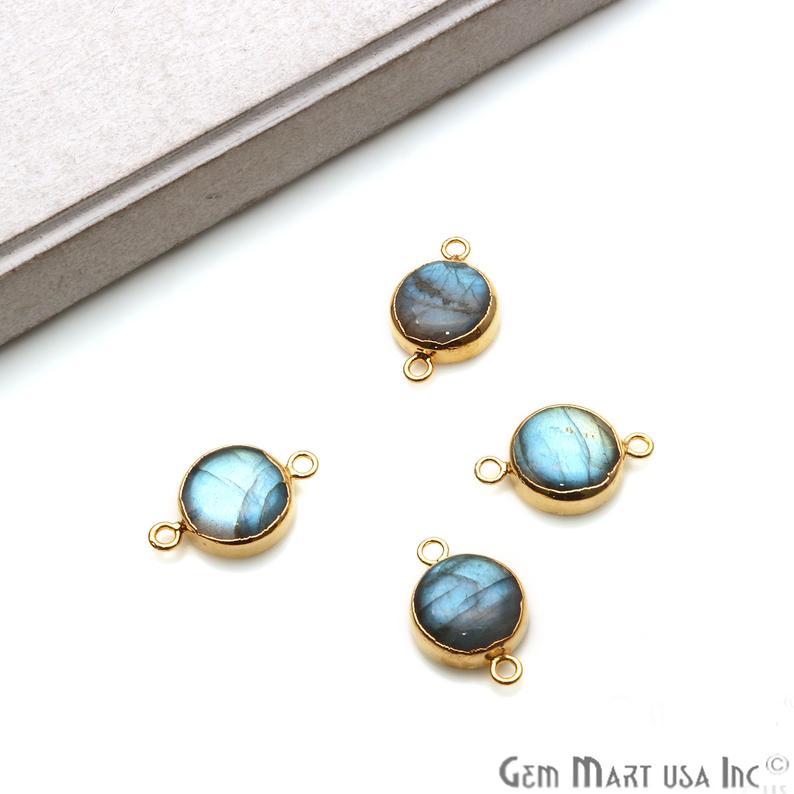 Labradorite Cabochon 20x13mm Round Gold Electroplated Double Bail Gemstone Connector