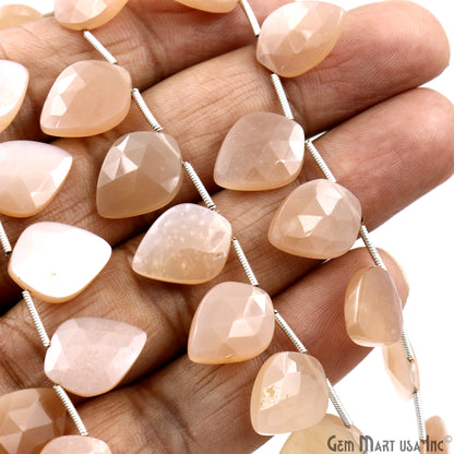 Peach Moonstone Kite Beads, 6 Inch Gemstone Strands, Drilled Strung Briolette Beads, Kite Shape, 16x12mm